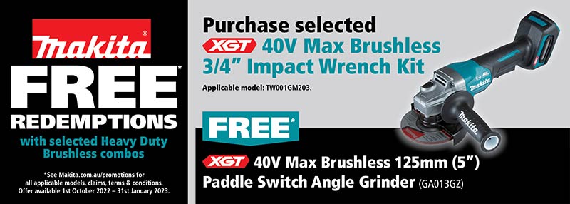 Purchase selected 40V Max Brushless Impact Wrench Kits and Redeem a 40V Max Brushless Angle Grinder 